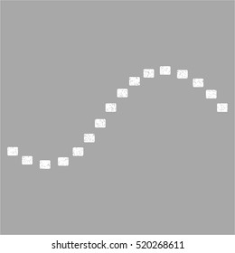 Dotted Function Line grainy textured icon for overlay watermark stamps. Flat symbol with dust texture. Dotted vector white ink rubber seal stamp with grunge design on a silver background.