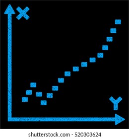 Dotted Function Plot grainy textured icon for overlay watermark stamps. Flat symbol with dust texture. Dotted vector blue ink rubber seal stamp with grunge design on a black background.