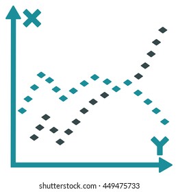 Dotted Functions Plot vector toolbar icon. Style is bicolor flat icon symbol, soft blue colors, white background, rhombus dots.
