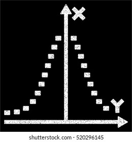 Dotted Gauss Plot grainy textured icon for overlay watermark stamps. Flat symbol with dirty texture. Dotted vector white ink rubber seal stamp with grunge design on a black background.