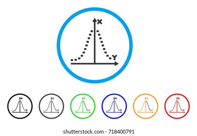 Dotted Gauss Plot rounded icon. Style is a flat dotted gauss plot grey symbol inside light blue circle with black, gray, green, blue, red, orange versions.