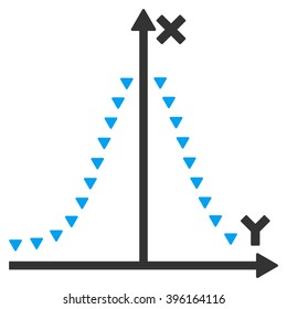 Dotted Gauss Plot vector icon. Dotted Gauss Plot icon symbol. Dotted Gauss Plot icon image. Dotted Gauss Plot icon picture. Dotted Gauss Plot pictogram. Flat blue and gray dotted gauss plot icon.
