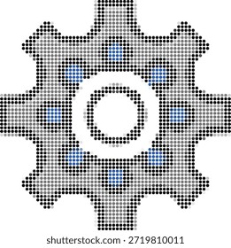 Icono de engranaje punteado con anillo interior y ingeniería de mecanismo de acentos azules