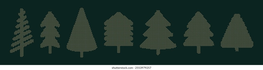 Dotted geometric Christmas tree collection. Set of antidesign elements for New year cards