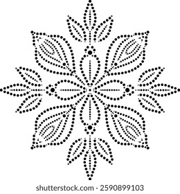 Dotted Geometric Floral Design pattern with Flowers and Leaves can be used as a decorative element, cushion, embroidery pattern or to create repetitive patterns for fabric, carpet, curtain, wallpaper
