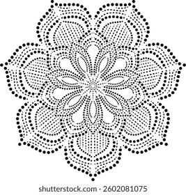 Dotted Geometric Floral Mandala Illustration Vector with illusion of radiating rays from center, Yoga and Meditation Mandala Design, Cushion, Embroidery, fabric, wallpaper, curtain or carpet design