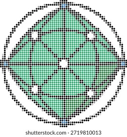 Padrão de Mandala Geométrico Pontilhado com Ênfase Verde e Azul no Plano de Fundo Branco