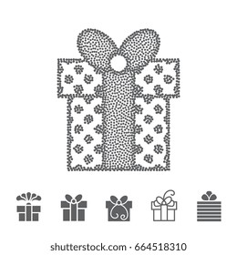 Dotted Gift Box with a Bow or Present Vector Icon Isolated. Stippled Congratulation and Shopping Symbol