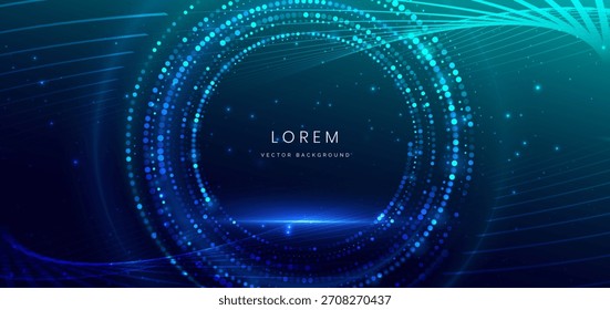 Círculos brillantes punteados tecnología futurista sobre fondo azul oscuro. Concepto de comunicación de datos de Tecnología. Ilustración vectorial