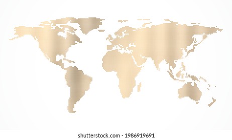 Goldene Weltkarte, Vektorgrafik einzeln auf weißem Hintergrund