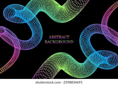 Dotted, gradient, 3D lines forming an abstract pattern on a black background. Abstract background.