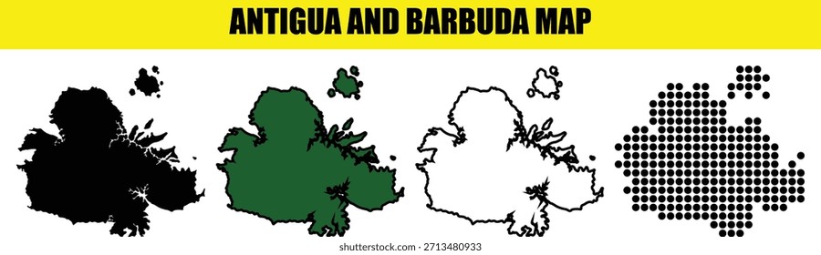 Degradê pontilhado Mapa de Antígua e Barbuda para planos de fundo, brochuras e uso da web. Ilustração vetorial isolada sobre fundo branco.
