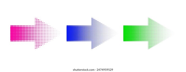 Flecha de degradado punteada. Vector Elementos aislados. Efecto Semitono de flecha