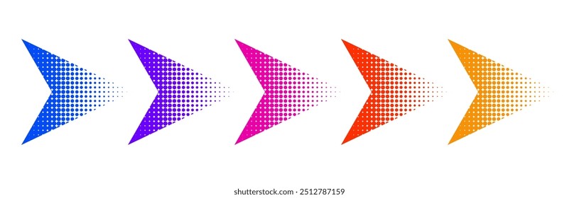 Dotted gradient arrow. Vector isolated elements. Arrow halftone effect