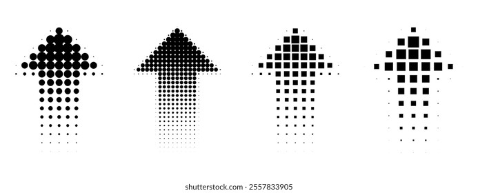 Dotted gradient arrow. Vector isolated elements. Arrow halftone effect