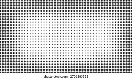 Fondo de degradado punteado, puntos de semitono monocromo que se desvanecen de los bordes creando un centro vacío limpio para el texto