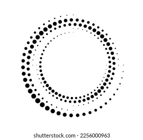 Dotted gradient circle. Halftone effect circular dotted frame. Progress round loader. Half tone circle. Vector illustration isolated on the white background.