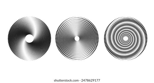 Dotted gradient circle. Halftone effect circular dotted frame. Progress round loader. Half tone circle. Vector illustration isolated on the white background.