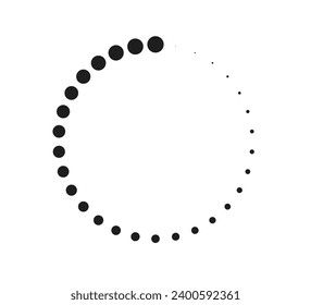 Círculo degradado con puntos. Cargar icono. Símbolo de Throbber. Marco de puntos circular de efecto semitono. Cargador de ronda de progreso. símbolo de tiempo de descarga web. Ilustración vectorial aislada en el fondo blanco.