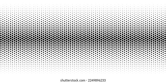 Dotted gradient halftone background. Horizontal seamless dotted pattern in pop art style. Abstract modern stylish texture. Fade gradient black and white half tone background. Vector illustration.