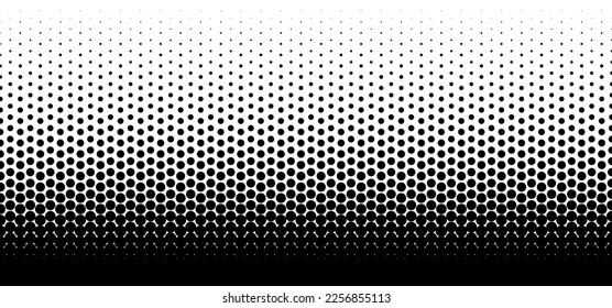 Dotted gradient halftone background. Horizontal seamless dotted pattern in pop art style. Abstract modern stylish texture. Fade gradient black and white half tone background. Vector illustration.