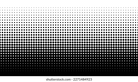 Dotted gradient halftone background. Horizontal seamless dotted pattern in pop art style. Abstract modern stylish texture. Fade gradient black and white half tone background. Vector illustration.