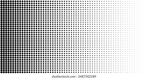 Dotted gradient halftone background. Horizontal seamless dotted pattern in pop art style. Abstract modern stylish texture. Fade gradient black and white half tone background. Vector dots halftone