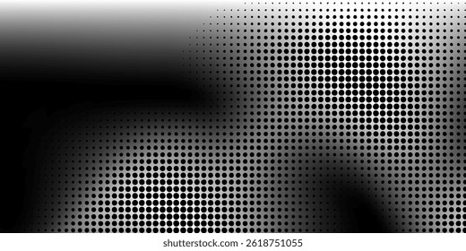 Dotted gradient halftone background. Horizontal seamless dotted pattern in pop art style. Abstract modern stylish texture. Fade gradient black and white half tone background.	