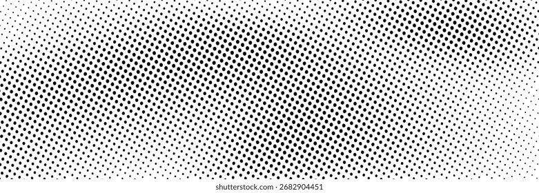 Plano de fundo de meio-tom de gradiente pontilhado. Padrão pontilhado sem costura horizontal no estilo pop art. Abstrato textura moderna e elegante. Fundo de meio tom preto e branco de gradiente de desaparecimento. Ilustração vetorial.