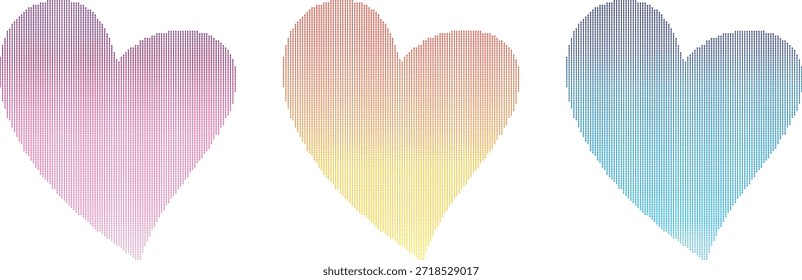 Dotted Gradient Heart Shapes Set for Love and Romance Design Elements and Backgrounds.