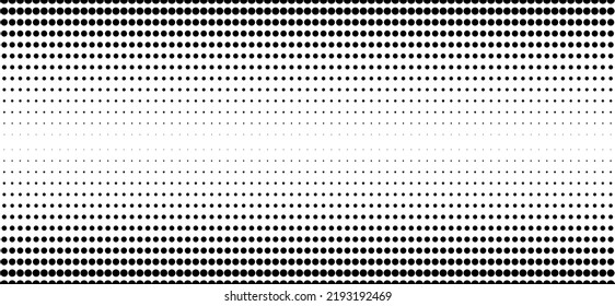 Ilustración vectorial de gradiente con puntos, fondo de semitono blanco y negro, líneas de puntos sin costura horizontal, fondo de textura de puntos monocromo, efecto retro