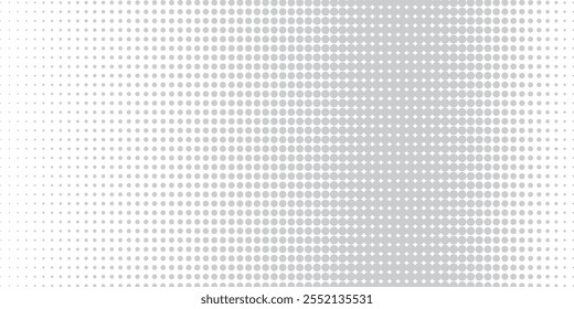 Ilustración vectorial de degradado punteado, fondo de semitono blanco y negro, líneas punteadas Horizontales sin costuras, telón de fondo de textura de puntos monocromáticos, efecto retro. moderno