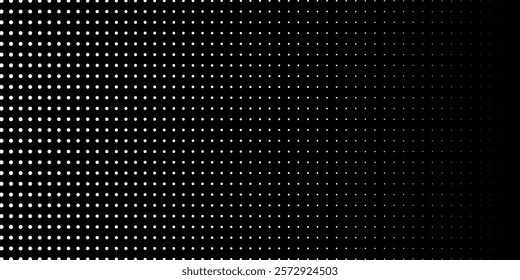 Dotted gradient vector illustration, white and black halftone background, horizontal seamless dotted lines, monochrome dots texture backdrop, retro effect. modern	
