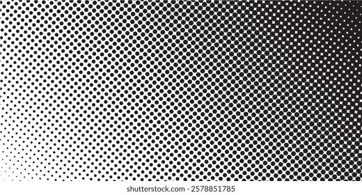 Dotted gradient vector illustration, white and black halftone background, horizontal seamless dotted lines, monochrome dots texture backdrop, retro effect. modern	
