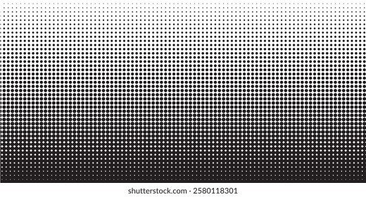 Dotted gradient vector illustration, white and black halftone background, horizontal seamless dotted lines, monochrome dots texture backdrop, retro effect. modern