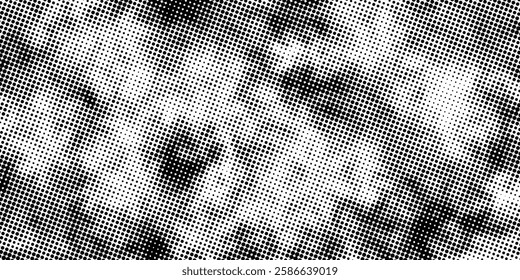Dotted gradient vector illustration, white and black halftone background, horizontal seamless dotted lines, monochrome dots texture backdrop, retro effect. modern	
