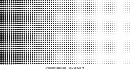 Dotted gradient vector illustration, white and black halftone background, horizontal seamless dotted lines, monochrome dots texture backdrop, retro effect. modern