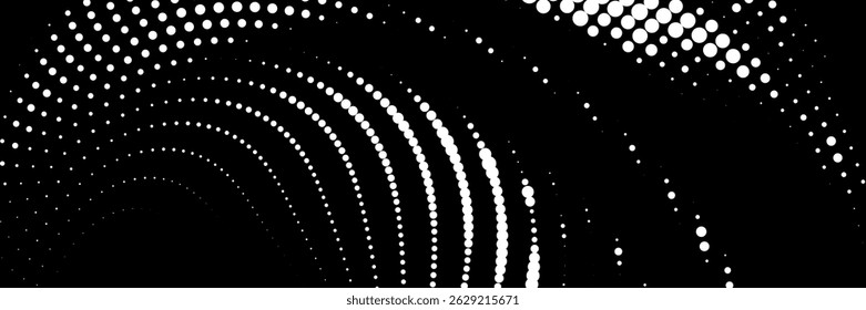 Ilustración vectorial de degradado punteado, fondo de semitono blanco y negro, líneas punteadas Horizontales sin costuras, telón de fondo de textura de puntos monocromáticos, efecto retro. moderno	