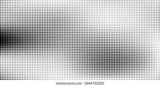 Dotted gradient vector illustration, white and black halftone background, horizontal seamless dotted lines, monochrome dots texture backdrop, retro effect. modern	
