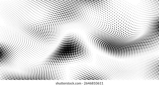 Ilustración vectorial de degradado punteado, fondo de semitono blanco y negro, líneas punteadas Horizontales sin costuras, telón de fondo de textura de puntos monocromáticos, efecto retro. moderno	
