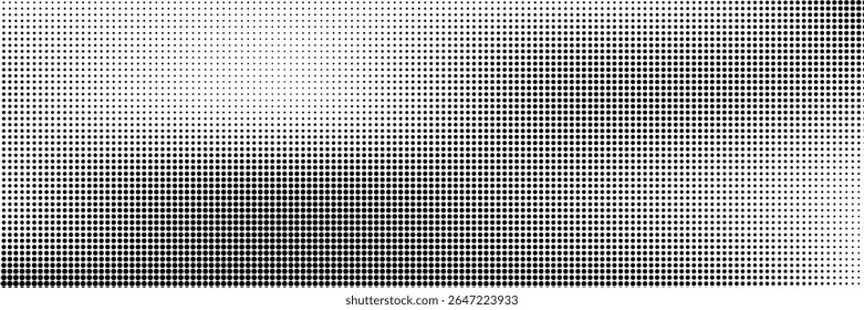 Dotted gradient vector illustration, white and black halftone background, horizontal seamless dotted lines, monochrome dots texture backdrop, retro effect. modern	