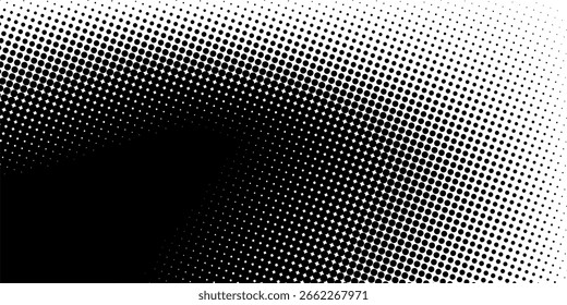 Ilustración vectorial de degradado punteado, fondo de semitono blanco y negro, líneas punteadas Horizontales sin costuras, telón de fondo de textura de puntos monocromáticos, efecto retro. moderno