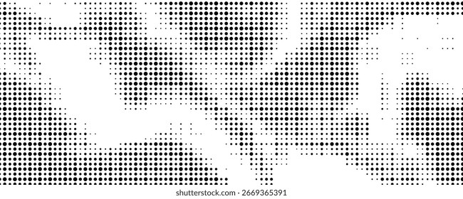 Ilustración vectorial de degradado punteado, fondo de semitono blanco y negro, líneas punteadas Horizontales sin costuras, telón de fondo de textura de puntos monocromáticos, efecto retro. moderno