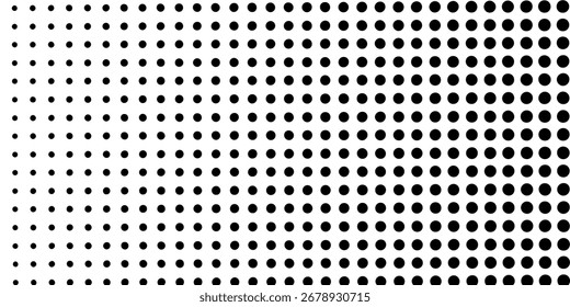 Gepunktete Farbverlauf-Vektorgrafik, weißer und schwarzer Halbtonhintergrund, vertikale, nahtlose, gepunktete Linien, einfarbige Punkte, Textur-Hintergrund, Retro-Effekt. modern	
