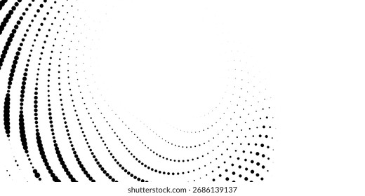 Ilustração de vetor de gradiente pontilhado, fundo de meio-tom branco e preto, linhas pontilhadas horizontais sem costura, fundo de textura de pontos monocromáticos, efeito retro. moderno	