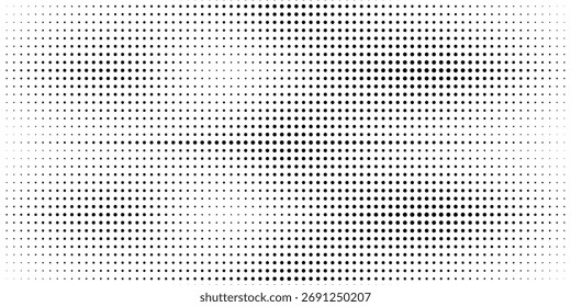 Ilustración vectorial de degradado punteado, fondo de semitono blanco y negro, líneas punteadas Horizontales sin costuras, telón de fondo de textura de puntos monocromáticos, efecto retro. moderno	