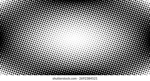 Ilustración vectorial de degradado punteado, fondo de semitono blanco y negro, líneas punteadas Horizontales sin costuras, telón de fondo de textura de puntos monocromáticos, efecto retro. moderno	