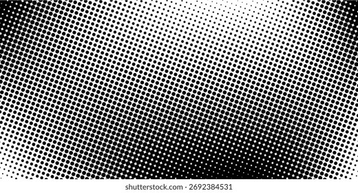 Ilustración vectorial de degradado punteado, fondo de semitono blanco y negro, líneas punteadas Horizontales sin costuras, telón de fondo de textura de puntos monocromáticos, efecto retro. moderno	