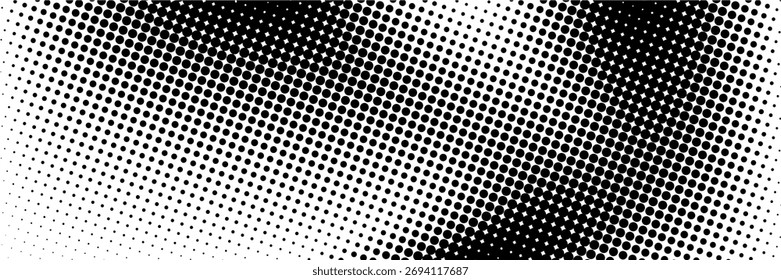 Ilustración vectorial de degradado punteado, fondo de semitono blanco y negro, líneas punteadas Horizontales sin costuras, telón de fondo de textura de puntos monocromáticos, efecto retro. moderno	
