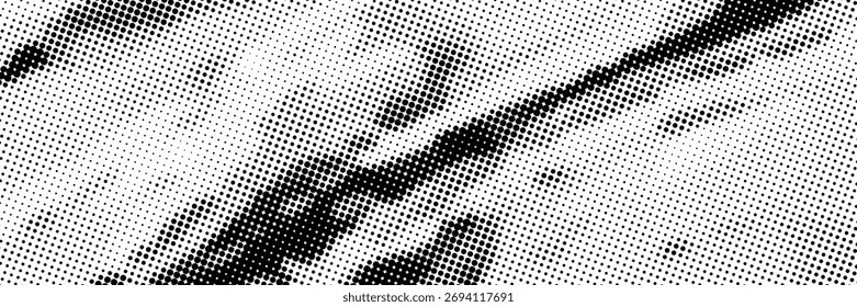 Ilustración vectorial de degradado punteado, fondo de semitono blanco y negro, líneas punteadas Horizontales sin costuras, telón de fondo de textura de puntos monocromáticos, efecto retro. moderno	
